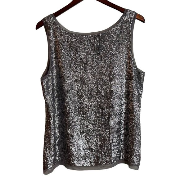 Talbots Silver Grey Sequin Sleeveless Shell Tank Top Blouse Plus Size 16 V Neck - Picture 9 of 12